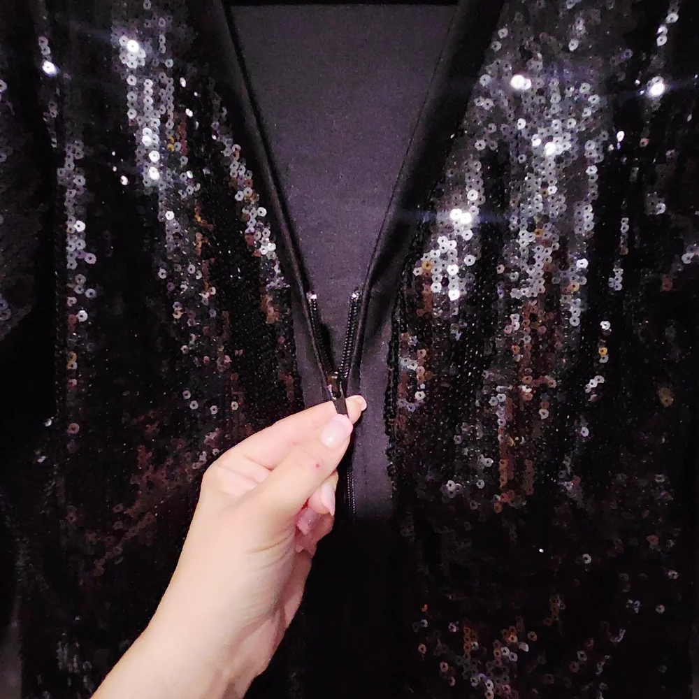 BKE Jacket Womens Medium Black Sequins Zip Front Party Holiday Glam Edgy NWT - Picture 5 of 11